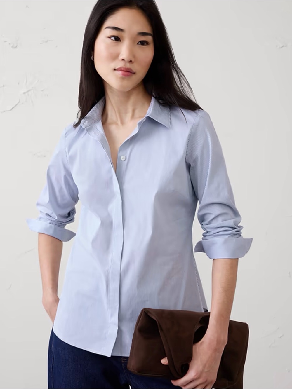 Banana Republic Riley Tailored Fit Non-Iron Blue/White Striped Shirt Size 6